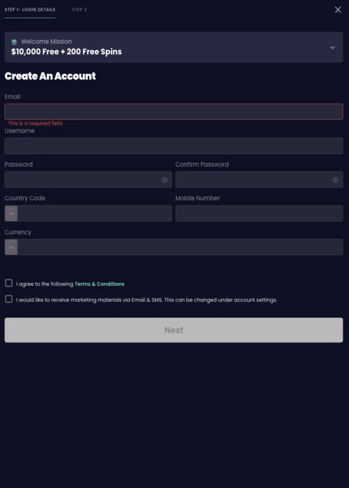 Registration Stellar Spins Casino